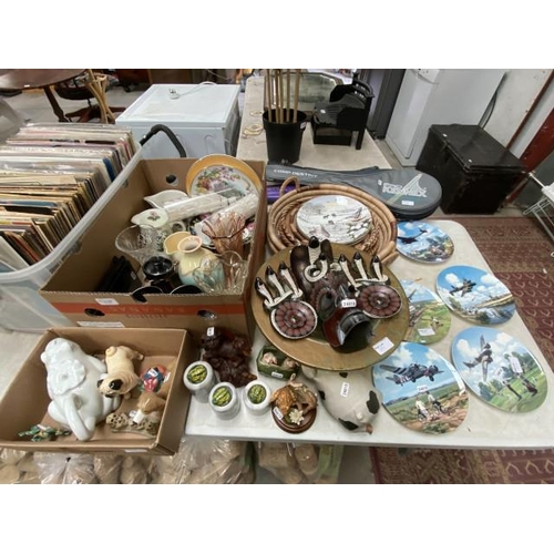 393 - Collection of pottery, vases, 5 RAF Royal Doulton plates, Beswick (CH cutmil cupie) pug, glass table... 