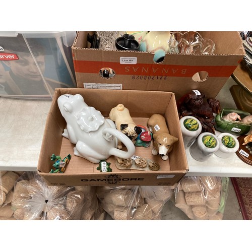 393 - Collection of pottery, vases, 5 RAF Royal Doulton plates, Beswick (CH cutmil cupie) pug, glass table... 