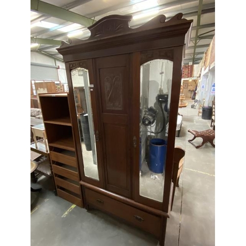 23 - Edwardian mahogany mirrored wardrobe (211H 111W 45D cm)
