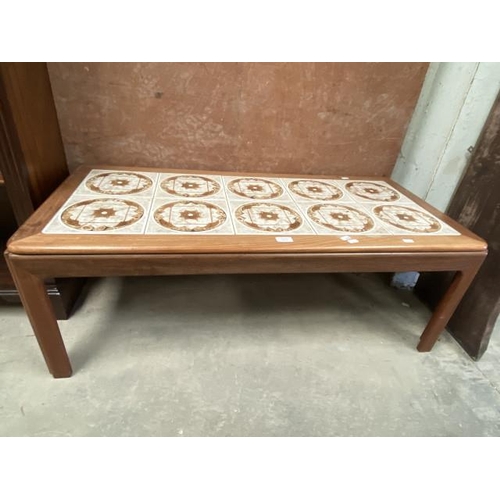 11 - Mid-century teak tile top coffee table (40H 112W 52D cm)