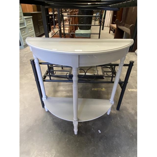 18 - Grey painted Demi Lune hall table (81H 80W 30D cm)