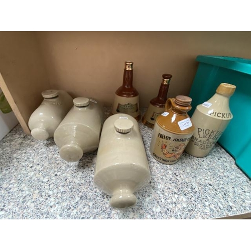 325 - 3 Stoneware hot water bottles, 2 Bells Scotch whisky bells (empty) & 2 stoneware bottles (1 Pickup L... 