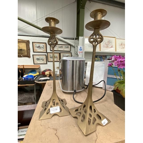 348 - Pair of brass Art Nouveau style candlesticks