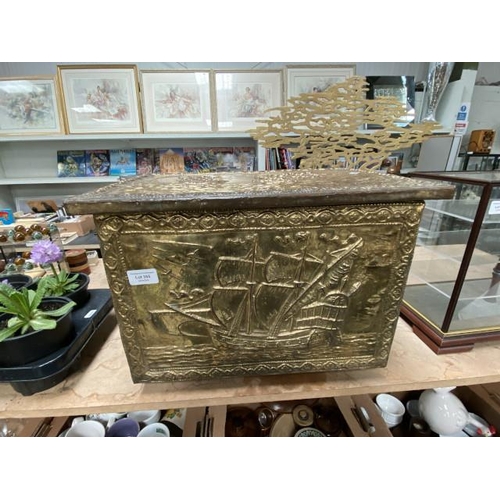 355 - Brass ship decorated log box