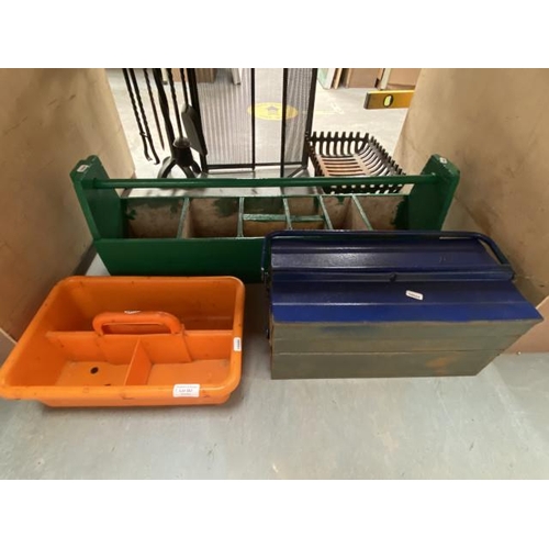 367 - Metal tool chest, painted wooden tool organiser & plastic tool organiser/carrier