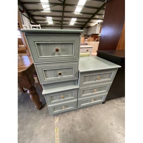 37 - Pair of 2 drawer bedside chests (56H 41W 51D cm) & matching 3 drawer chest (78H 51W 52D cm)