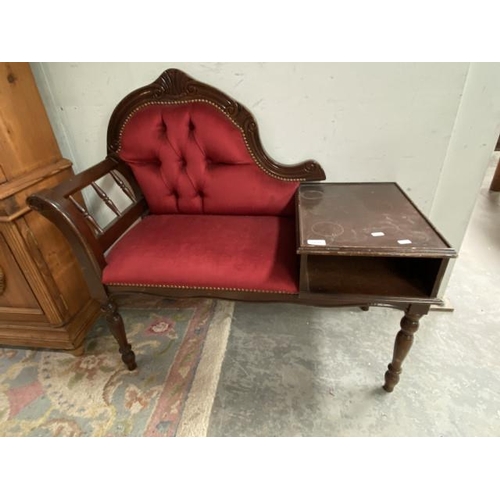 376 - Mahogany effect telephone seat (77H 95W 40D cm)