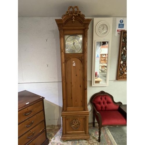 378 - Pine Grandfather clock/bookcase (225H 54W 34D cm)