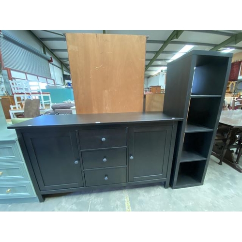 38 - Oak effect 2 door sideboard (89H 157W 47D cm) & matching open bookcase (147H 42W 40D cm)