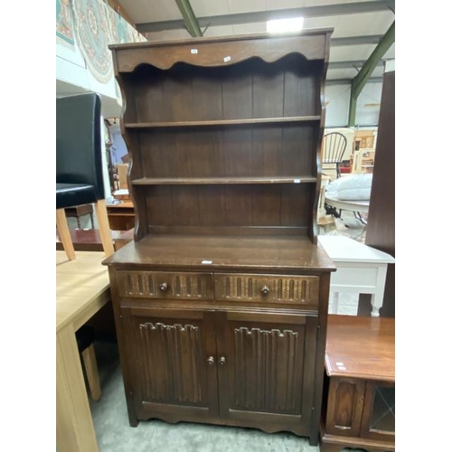 389 - Oak linen fold dresser (179H 91W 44D cm)