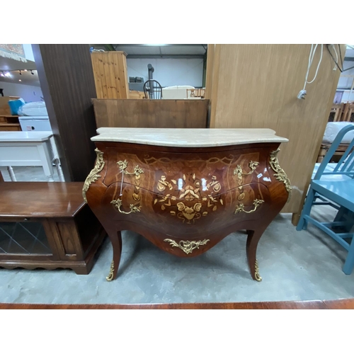 391 - French marquetry inlaid chest of drawers (slight damage to right hand side bottom edge) (85H 114W 60... 