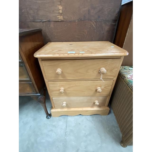 397 - Pine 3 drawer chest (60H 52W 32D cm)