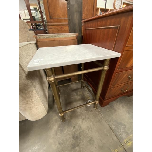 404 - Marble topped brass occasional table (59H 49W 40D cm)