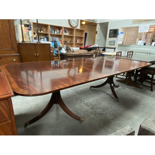 406 - Mahogany twin pillar dining table with 1 leaf (77H 260W 122D cm)