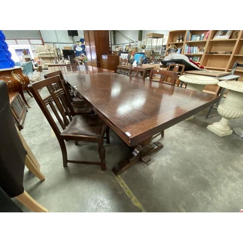 408 - Jaycee Furniture Ltd oak pineapple based refectory draw leaf table (77H 183W 92D cm) & 4 chairs (cha... 