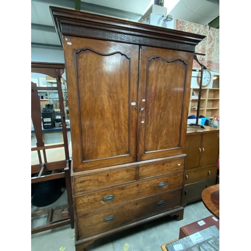 413 - Victorian mahogany linen press - hanging rail to the interior (205H 126W 64D cm)