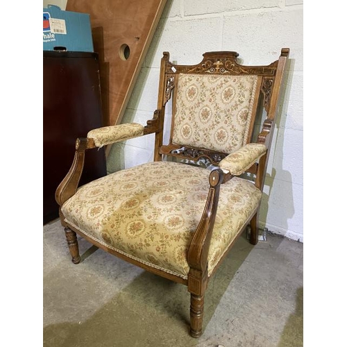 47 - Victorian inlaid rosewood armchair (66w cm)