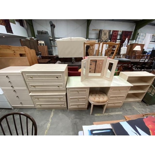 95 - 6 Drawer chest (107H 65W 44D cm), 2 x 2 drawer chests (57H 81W 52D cm), matching dressing table (78H... 