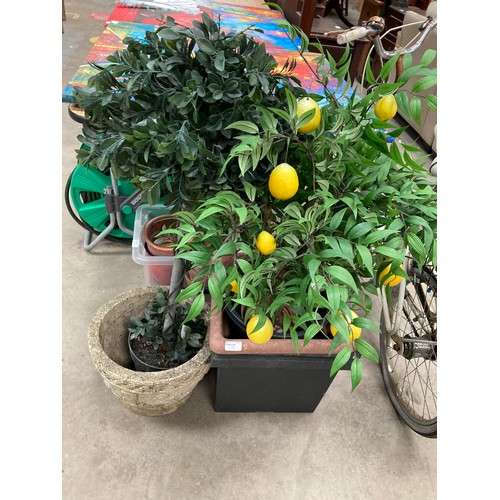 374 - 2 Plastic garden planters. large Haws No. 4 metal watering can, large collection of garden ornaments... 