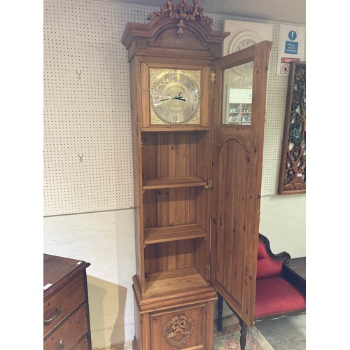 378 - Pine Grandfather clock/bookcase (225H 54W 34D cm)