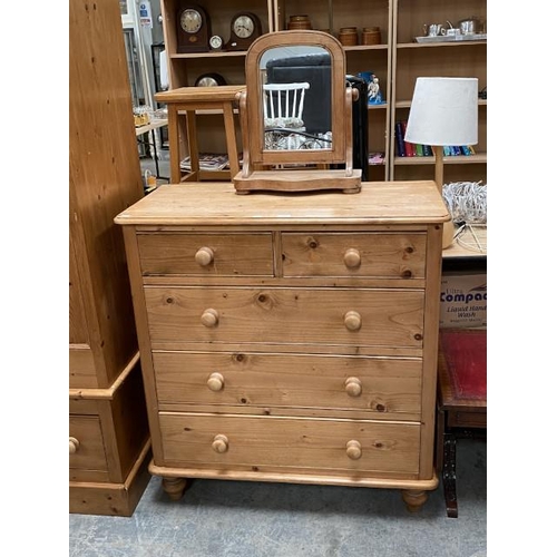 2 - Pine 2 over 3 chest of drawers (103H 96W 47D cm) & pine dressing table mirror