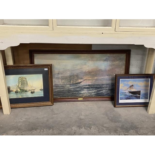Gilt framed nautical print, framed print "Calm Sailing" by C Jacobsan & pencil signed limited edition print RMS Titanic by Timothy O'Brien 173/1912