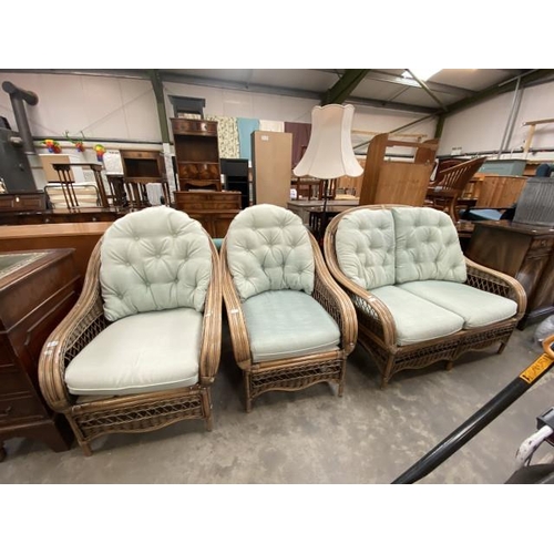 159 - 3 Piece wicker conservatory suite (2 chairs 76W, 2 seater settee 159W cm)