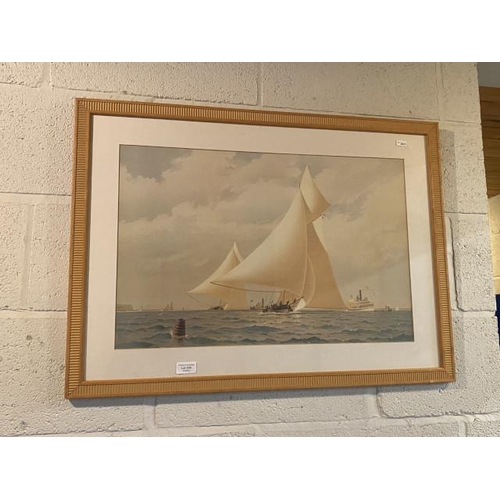 309 - Framed print of yachts & steamer