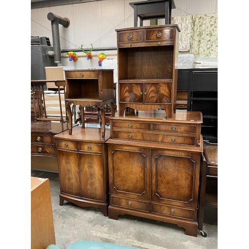 80 - Reprodux mahogany telephone table (77H 54W 33D cm), 2 matching media cupboards (83H 60W 47D & 109H 8... 