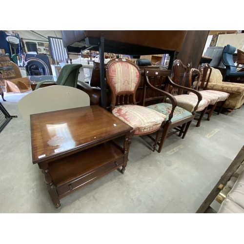 86 - 3 Victorian side chairs, 2 Georgian side chairs & mahogany single drawer lamp table (47h x 56w x 56d... 