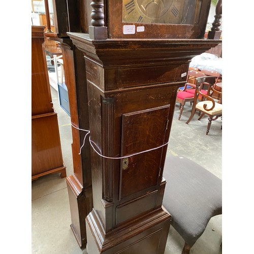 131 - 19th Century oak long case clock with pendulum & 1 weight (215H 50W 24D cm)