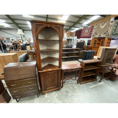 103 - Vintage bureau (99H 60W 32D cm), mahogany corner cabinet (183H 67W 40D cm), contemporary console tab... 