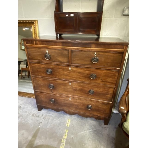 111 - Victorian mahogany inlaid 2 over 3 chest of drawers (118H 117W 54D cm)