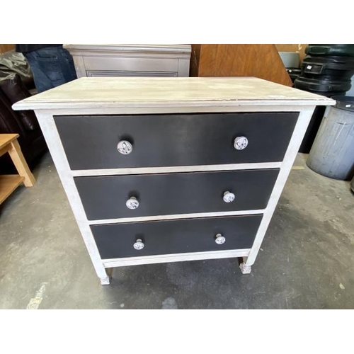 20 - Painted pine 3 drawer chest (82H 77W 46D cm)