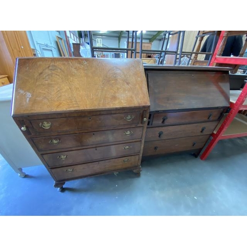 21 - Walnut bureau (104H 77W 46D cm) & oak bureau (101H 85W 39D cm)