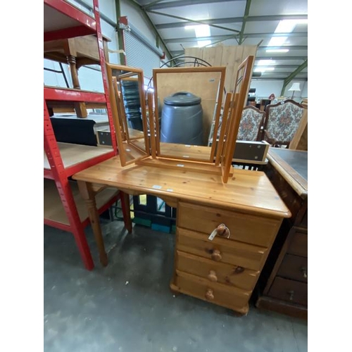 23 - Pine dressing table (71H 97W 40D cm) & triptych mirror