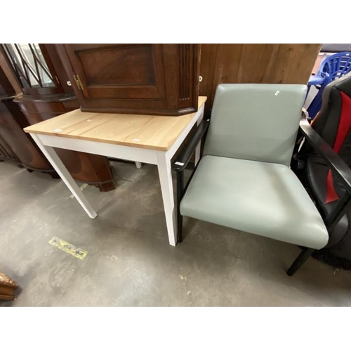 26 - Painted pine kitchen table (73H 75W 75D cm) & contemporary lounge chair (69W cm)