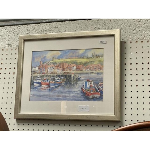 428 - Framed watercolour of Whitby by B. Claughton