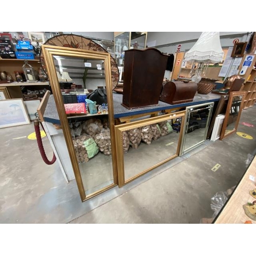 516 - Gilt framed bevel edged dressing mirror (125 x 38 cm), gilt framed mirror (75 x 105 cm) & silver gil... 