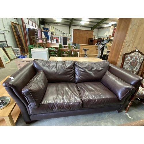 52 - Brown leather 2 seater settee (197W cm)