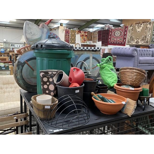 56 - Assorted garden planters, galvanised watering can etc