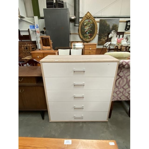 63 - Good quality white gloss 5 drawer chest (105H 98W 40D cm)