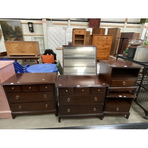 65 - Stag Minstrel mahogany 5 drawer chest (72H 82W 47D cm), dressing table (126H 82W 47D cm) & 2 bedside... 