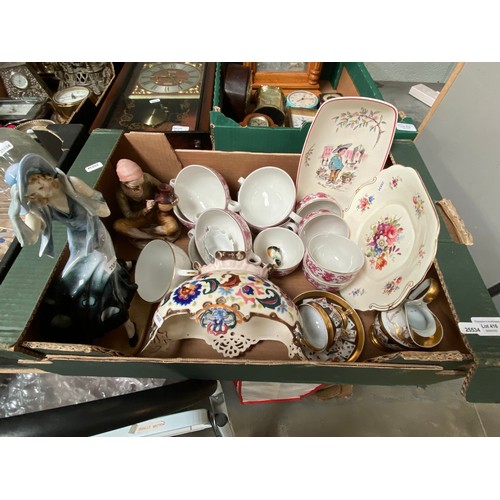 416 - 2 Boxes of ceramics & glassware inc. Victorian glass dome, tankard, onyx table lamp, figurine, Royal... 