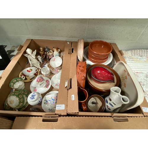 421 - 4 Boxes containing part Japanese tea set, cocktail shaker, cabinet cups & saucers, cherubs, wine coo... 