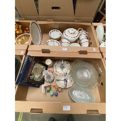 458 - 3 Boxes of mixed glassware inc. pressed & cut glass & 5 boxes of part tea sets inc. Paragon Elegance... 