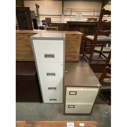 214 - Metal 4 drawer filing cabinet (126H 40W 40D cm) & metal 2 drawer filing cabinet (72H 47W 63D cm) (no... 