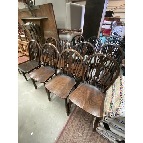 258 - 12 Oak wheelback dining chairs