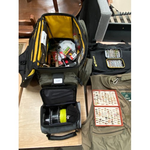 502 - Fly fishing equipment including thigh waders (size  8), stocking foot chest waders (size L), Wychwoo... 