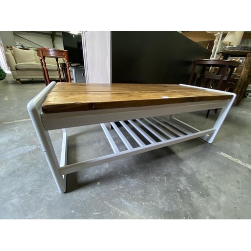 13 - Contemporary pine plank top coffee table (43H 117W 51D cm)